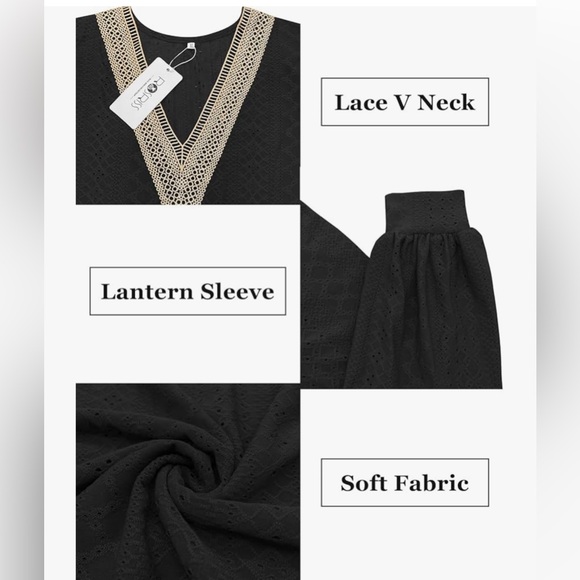 Lantern Long Sleeve Tunics 2X Plus-Size-Tops Lace V Neck Shirts Casual - Picture 3 of 10